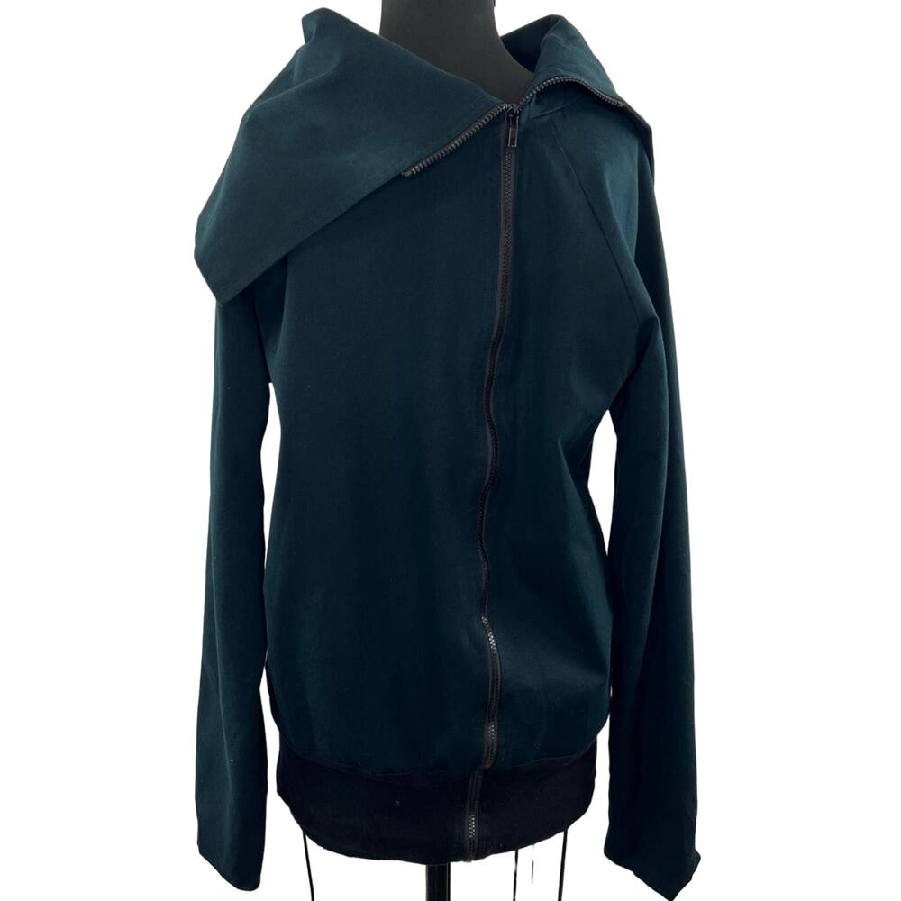 LILA Blue Long Sleeve Oversized Lagenlook Collar Asymmetrical Zip Jacket M